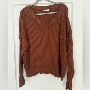 Neuflora Chestnut V-Neck Ribbed Sweater